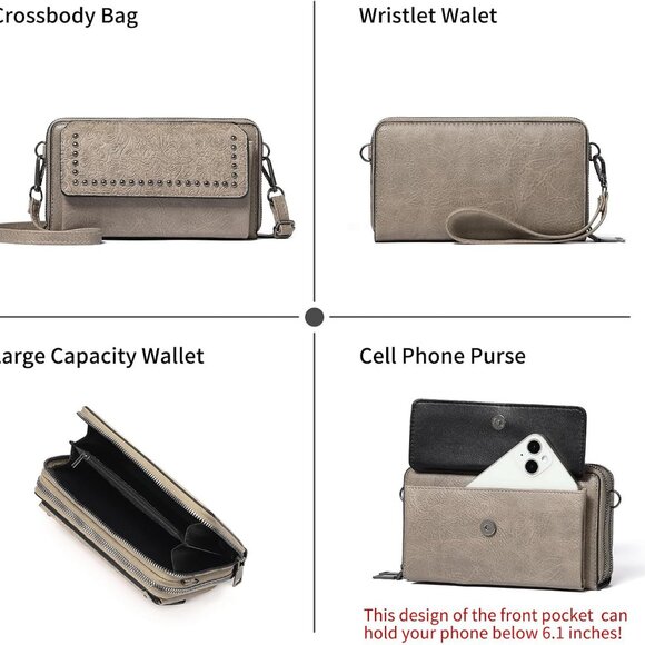 Khaki Small Leather Crossbody Wallet with Detachable Strap - Perfect for Daily - Picture 5 of 6